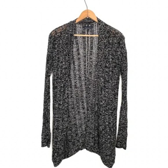 American Eagle | Black and White Marled Knit Open front Cardigan Sweater - Picture 7 of 11